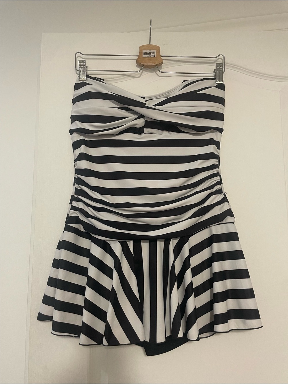 Stripe Strapless Swim Dress in Black and White